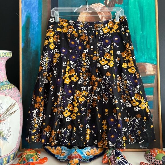 H&M Black and Orange Floral Mini Skirt Size 6 - Picture 1 of 16